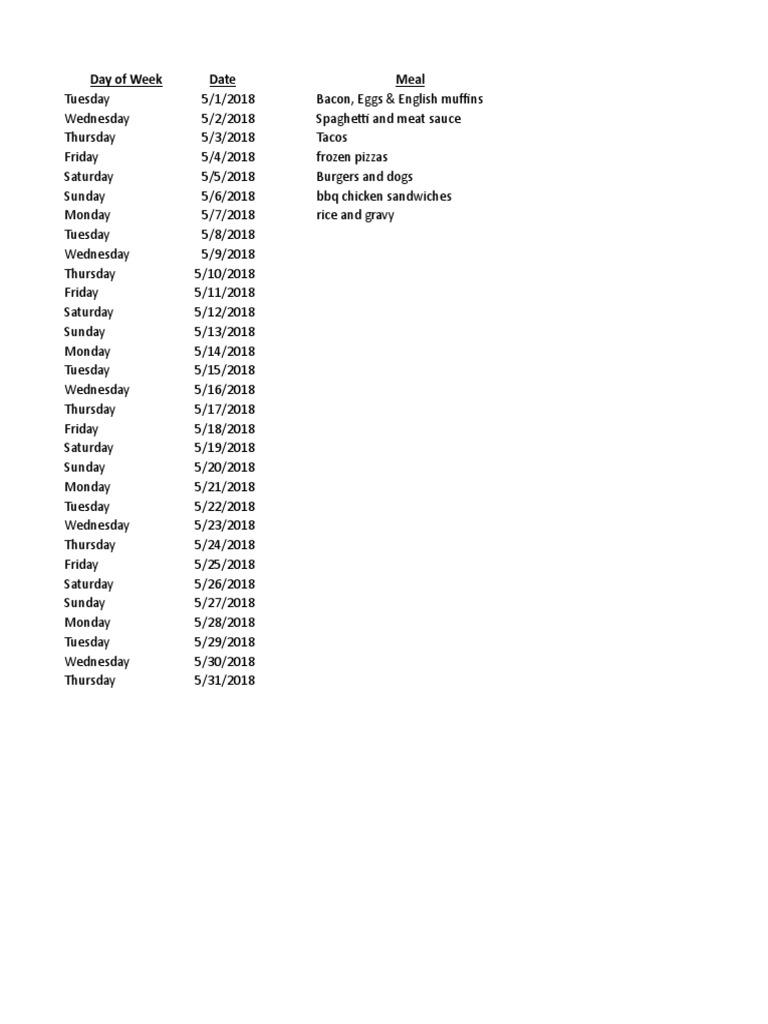 Monthly menu pdf