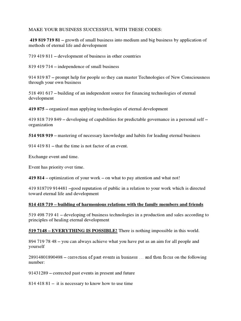 Grabovoi Codes for Business Success | PDF