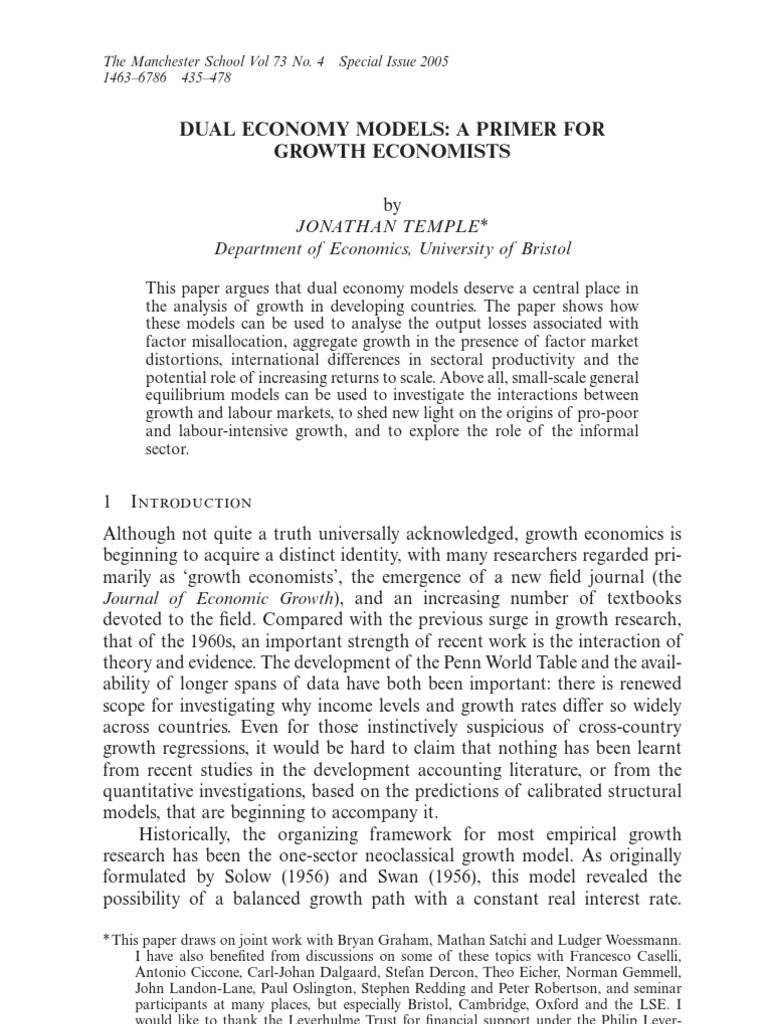 Dual Economy Economics Development Economics