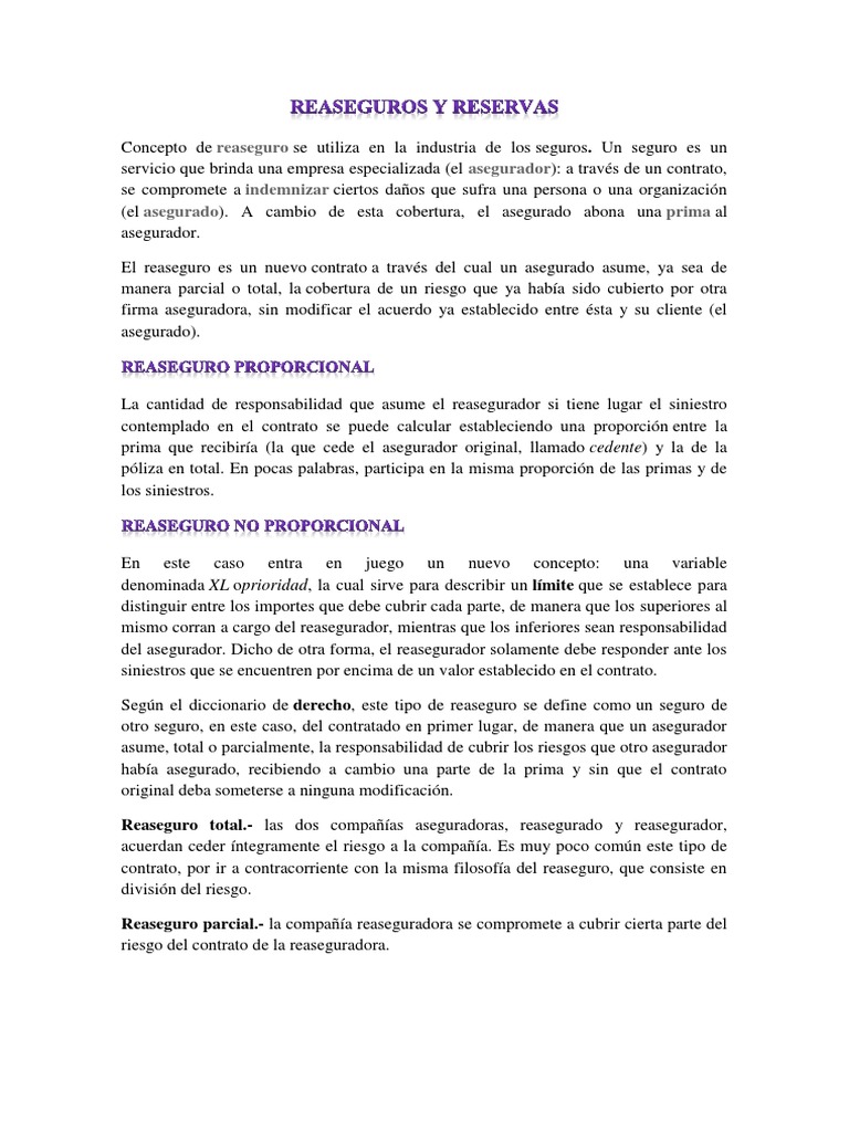 Definición y tipos de reaseguro | PDF | Reaseguro | Póliza de seguros