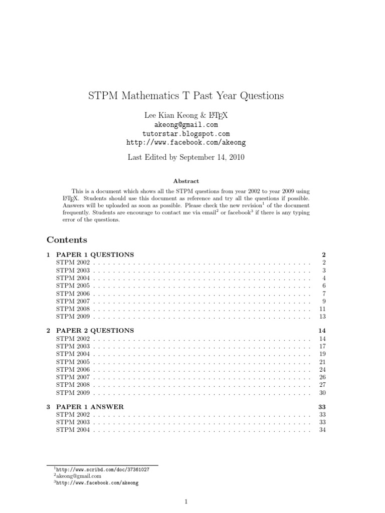 STPM Mathematics T Past Year Questions | PDF | Equations | Cartesian ...