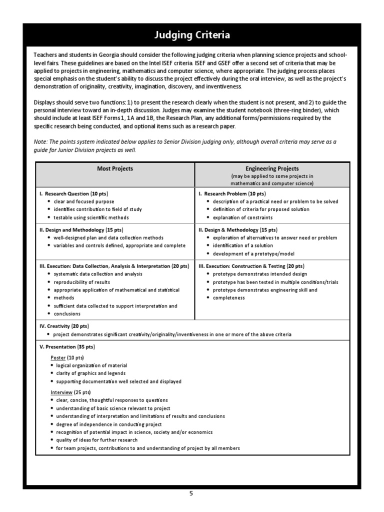 judging criteria Science Engineering
