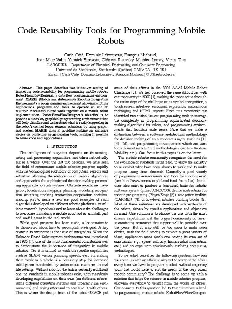 Enhancing Code Reusability in Mobile Robotics | PDF | Graphical User ...