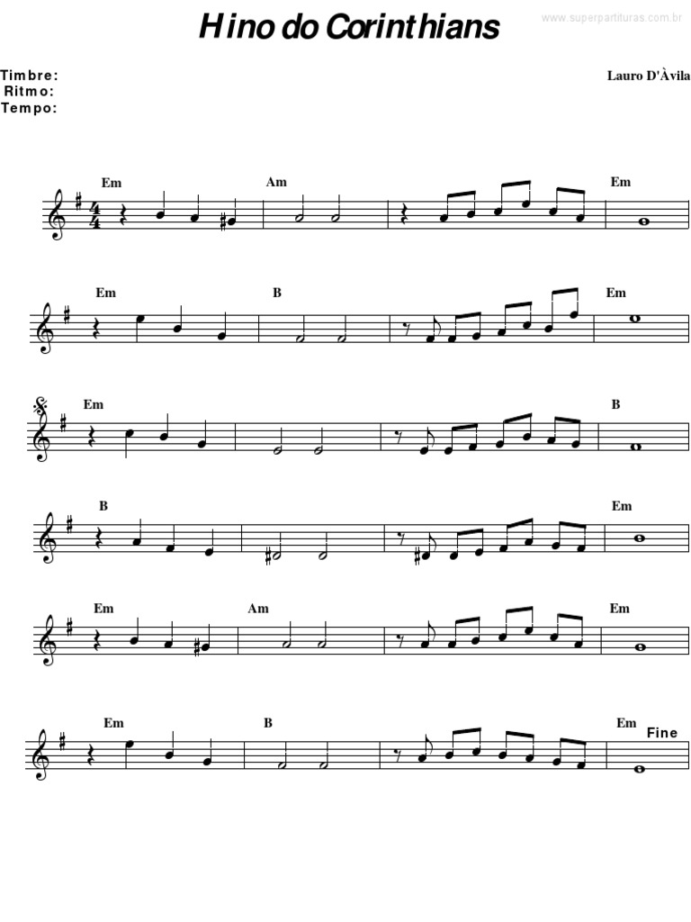 Partitura do Hino do Corinthians | PDF