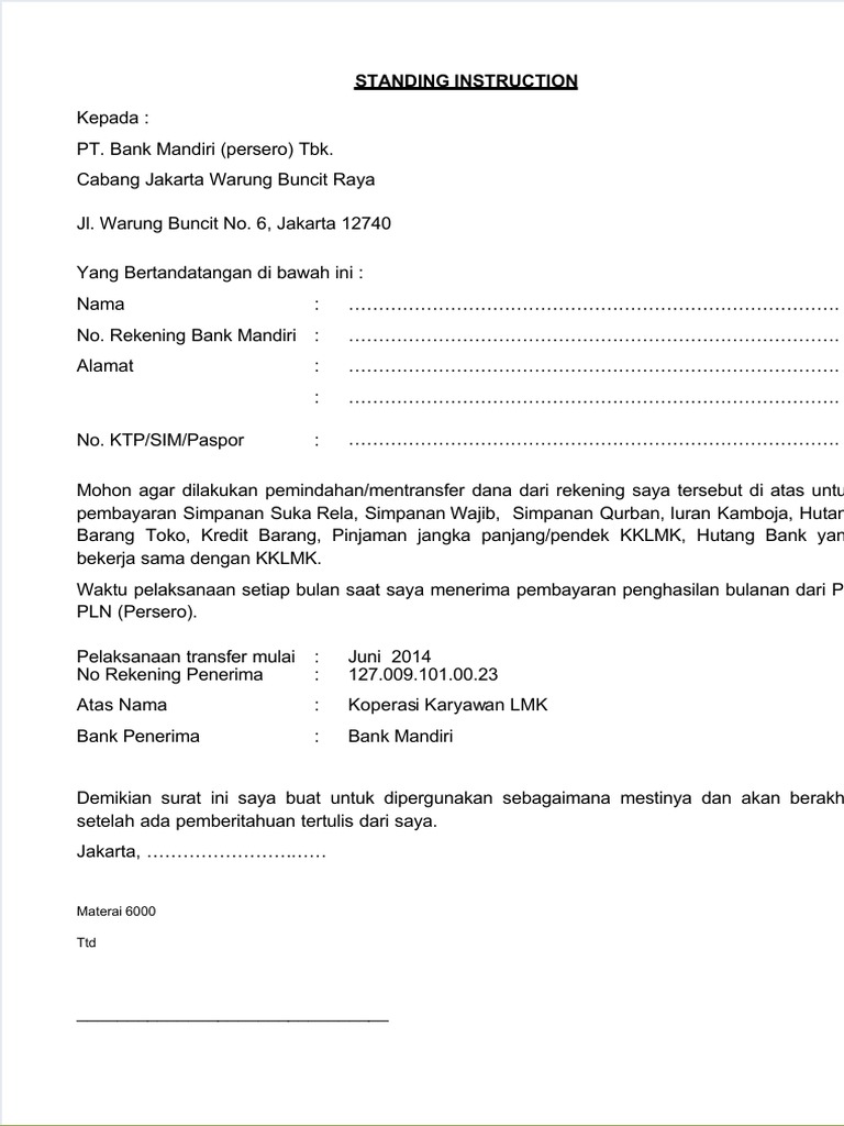 Dokumen Tips Standing Instruction Bank Mandiri