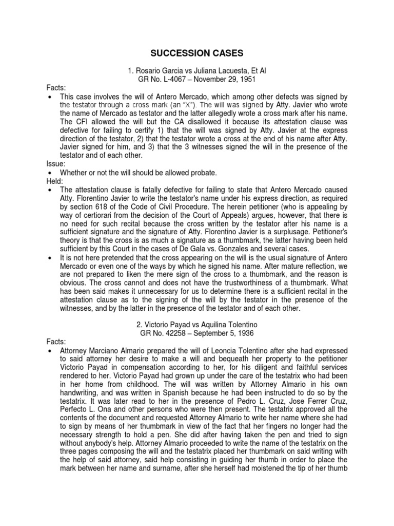 Succession Cases Will And Testament Probate