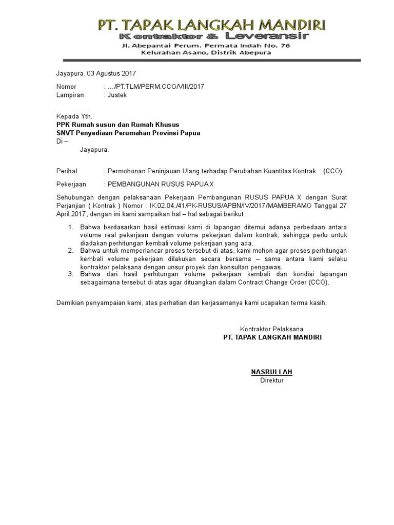 Surat Permohonan Addendum Cco
