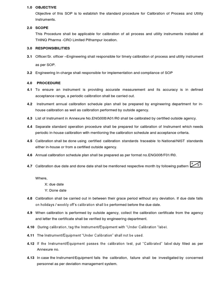 SOP for calibration of instrument Calibration Engineering
