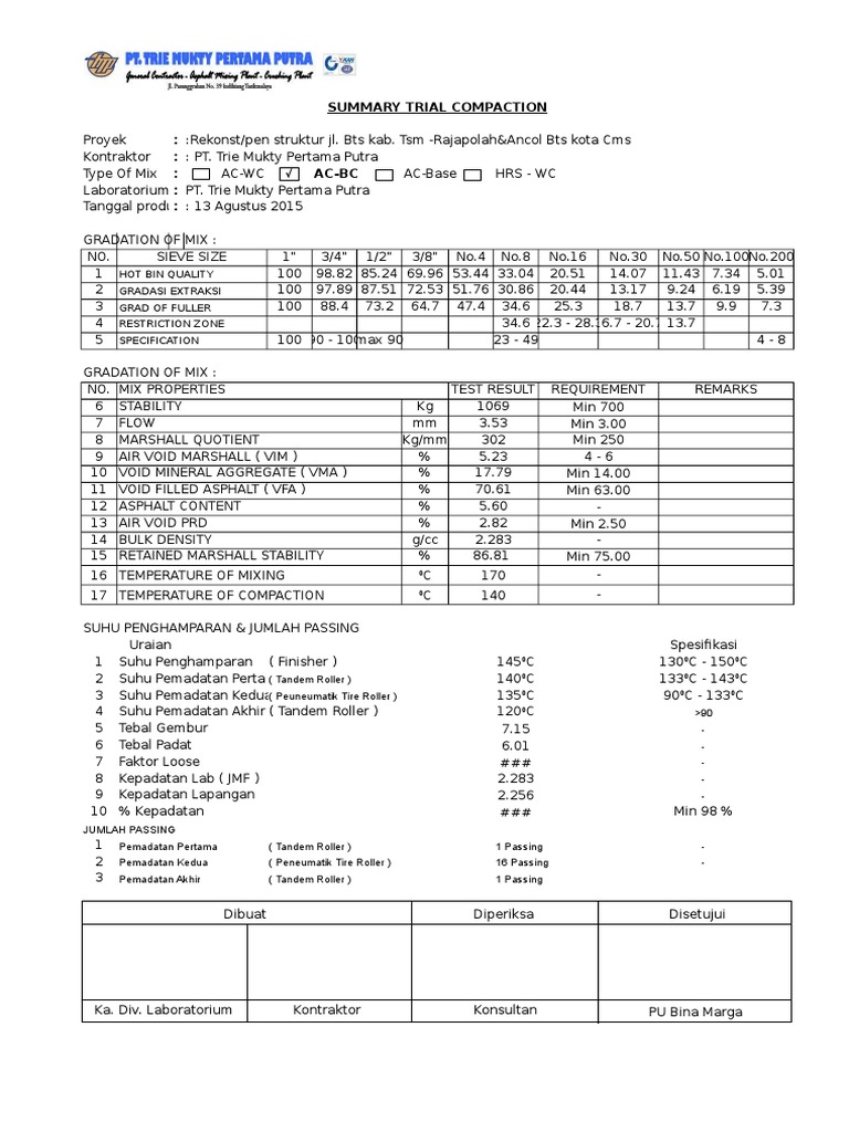 Trial Compaction Report for AC-BC Mix | PDF
