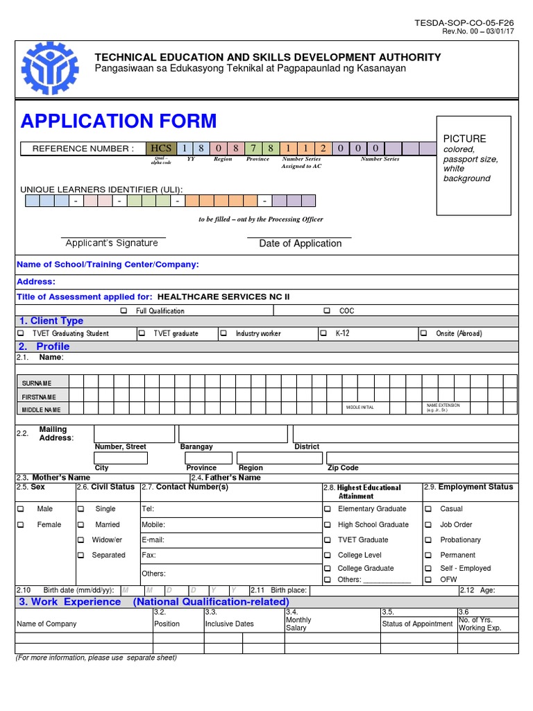 TESDA Healthcare Services NC II Application | PDF | Behavior Modification