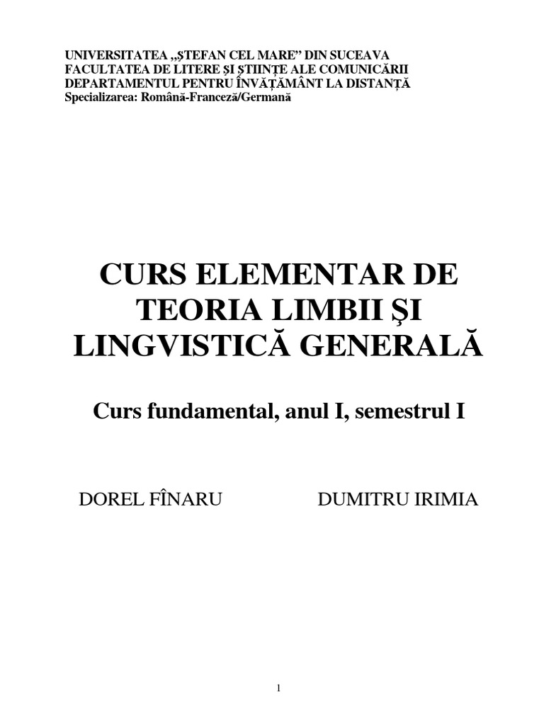 Curs Elementar De Teoria Limbii Si Lingvistica Generala Dorel