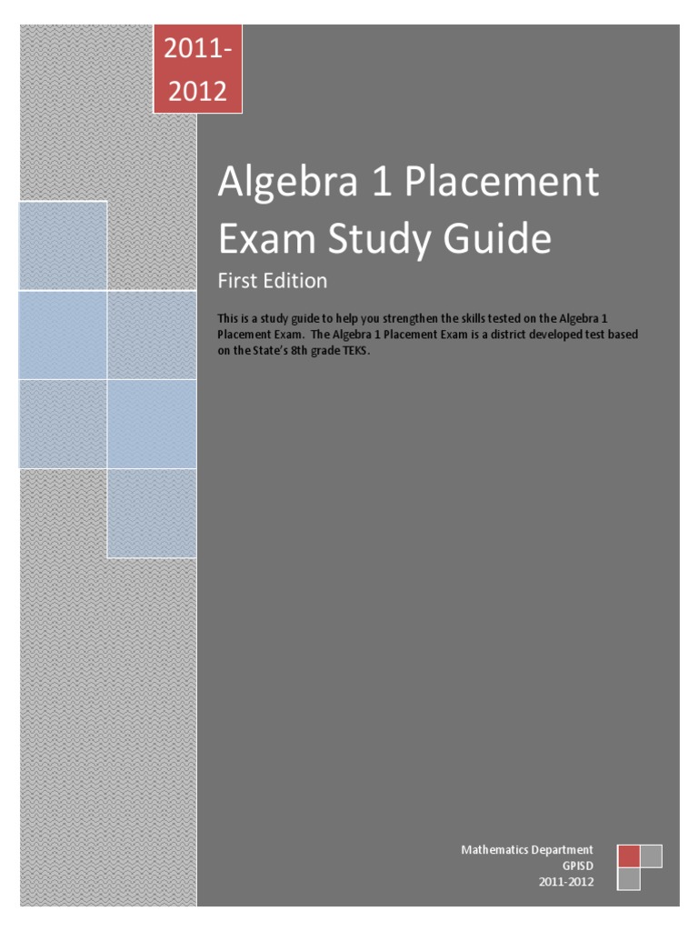 Algebra 1 Placement Exam Study Guide | PDF | National Council Of ...