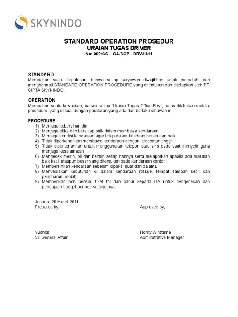 Sop Driver | PDF | Teknologi & Rekayasa