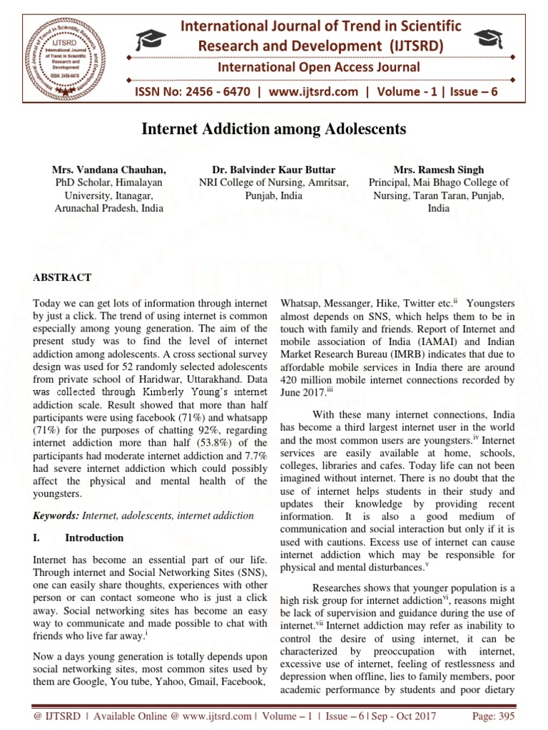 Internet Addiction Among Adolescents | PDF | Social Networking Service ...