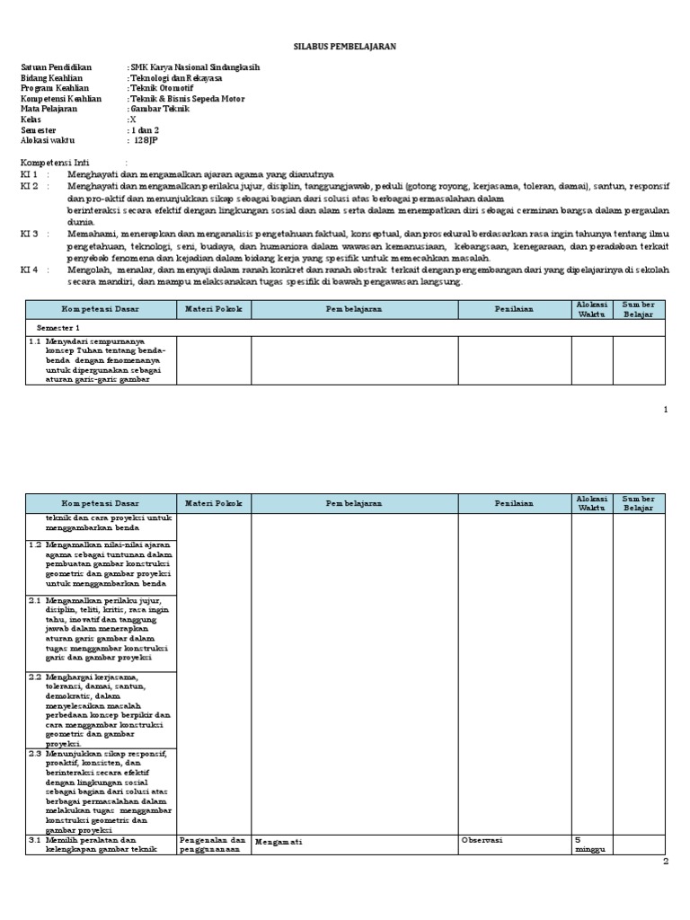 Silabus Gambar Teknik Silabus Gambar Teknik