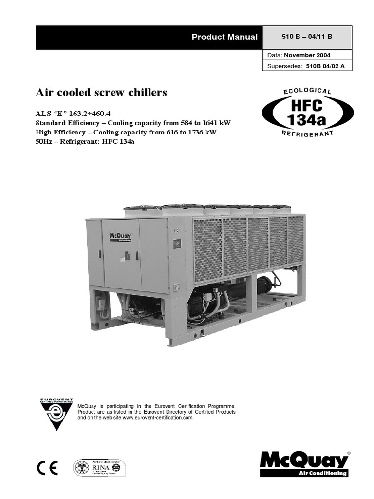 McQuay ALS "E" Air Cooled Screw Chillers | PDF | Heat Exchanger | Air ...