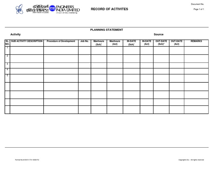 Activity Record and Planning Statement | PDF