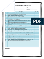 Questionnaire on Philosophy of Religion