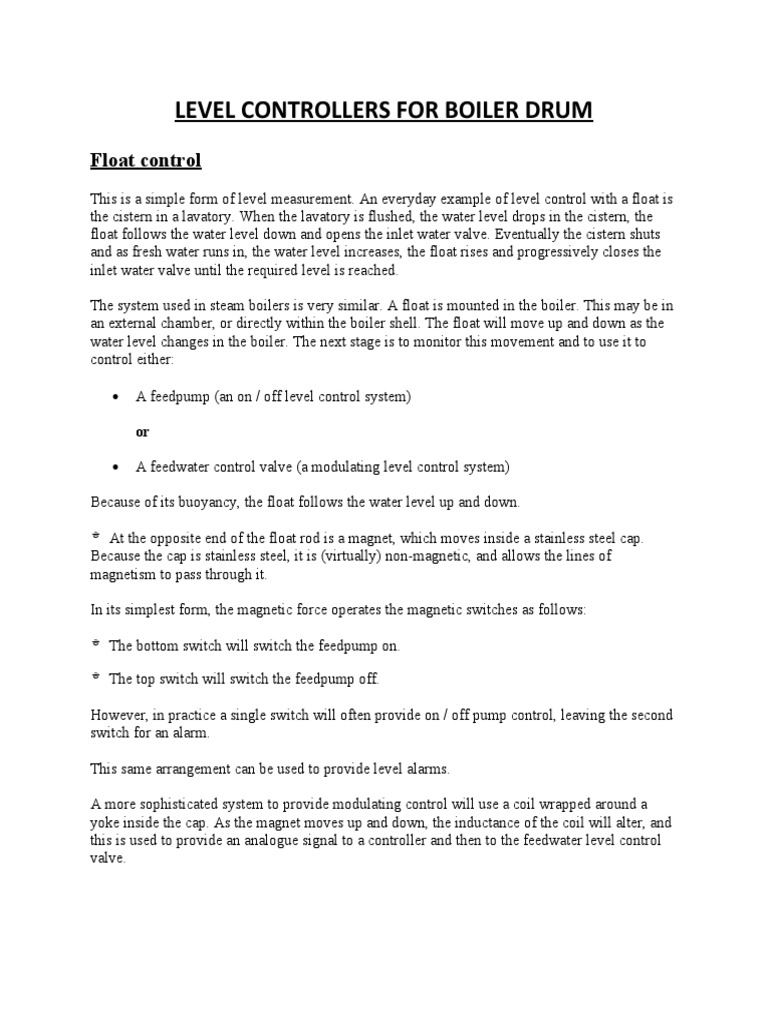 Boiler Drum Level Control Guide | PDF | Pressure Measurement | Boiler