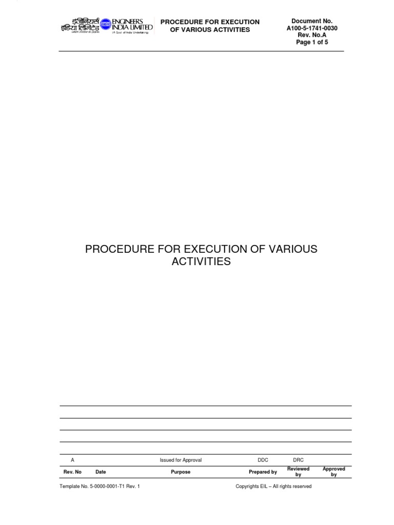 Procedure For Execution of Various Activities | PDF | Environmental ...