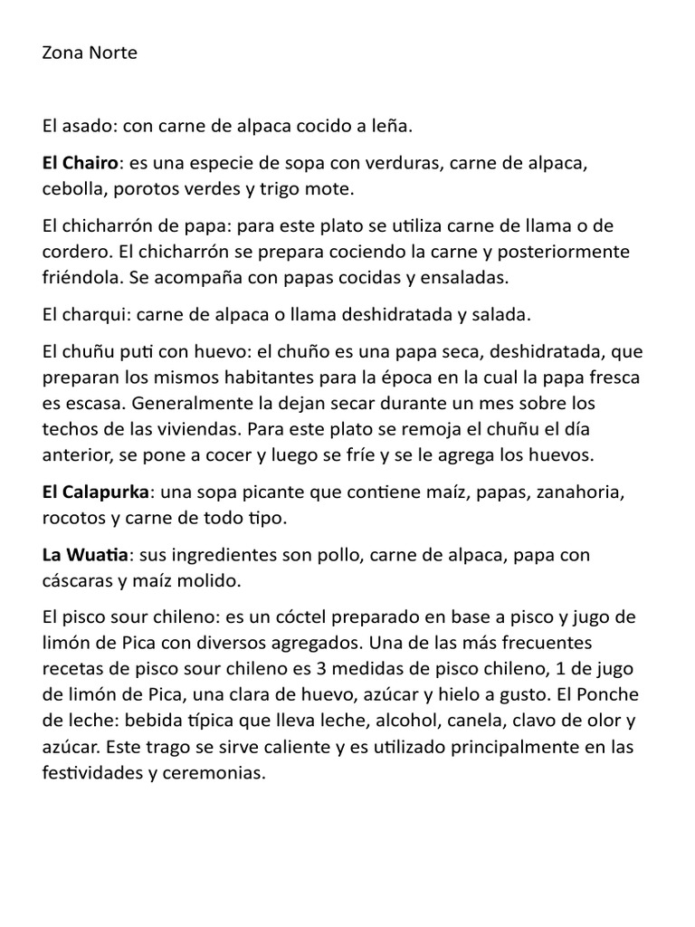 Gastronomía y artesanía del Norte de Chile | PDF | Preparación de ...