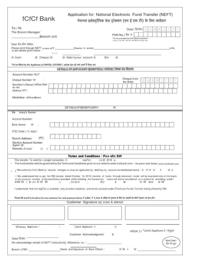 Icici Neft Application Form Docx Service Industries Services