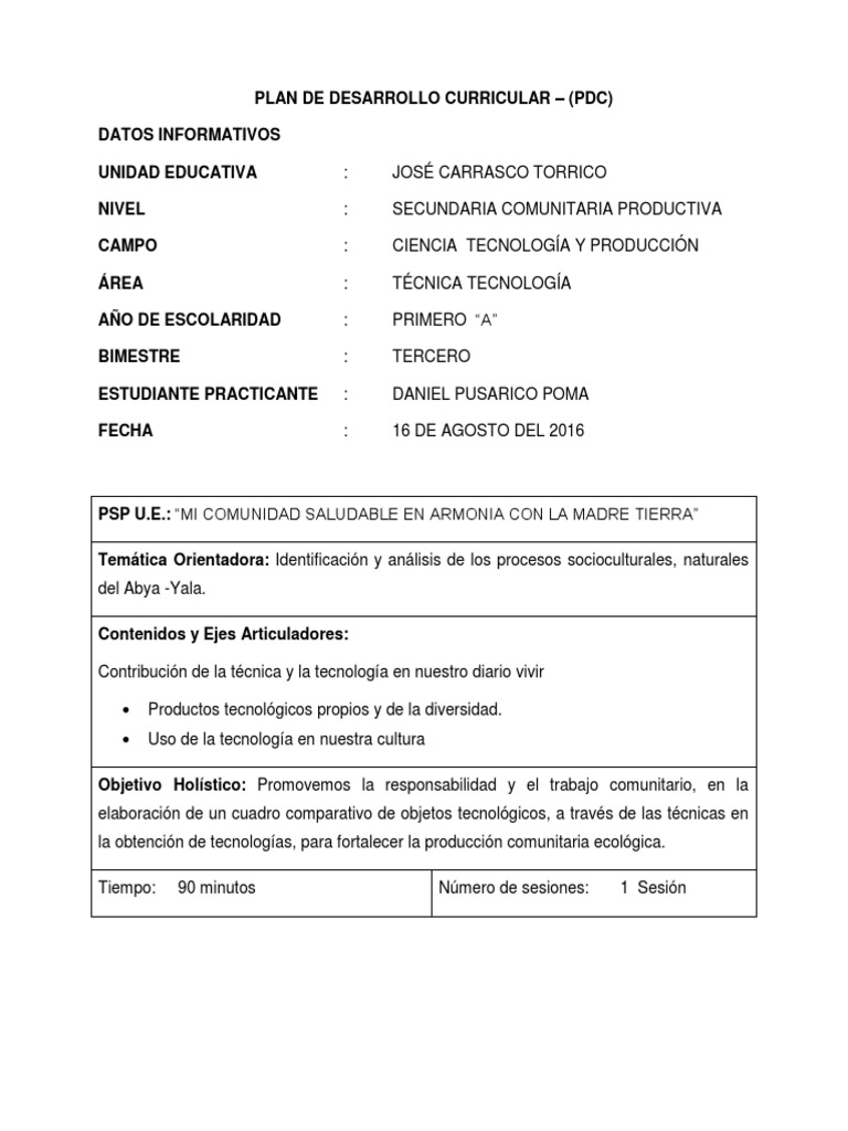 Plan de Desarrollo Curricular en Tecnología | PDF | Plan de estudios ...