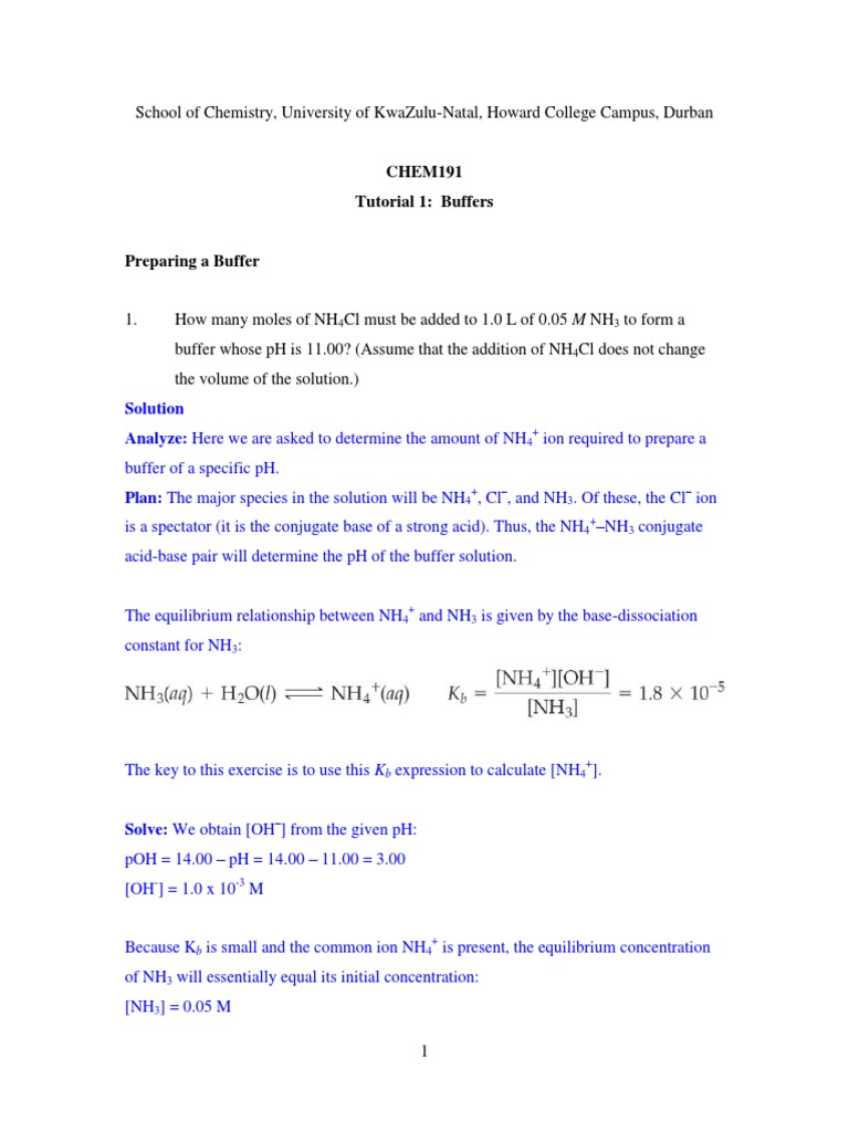 Tutorial 1 Buffers Answers PDF Buffer Solution Ph