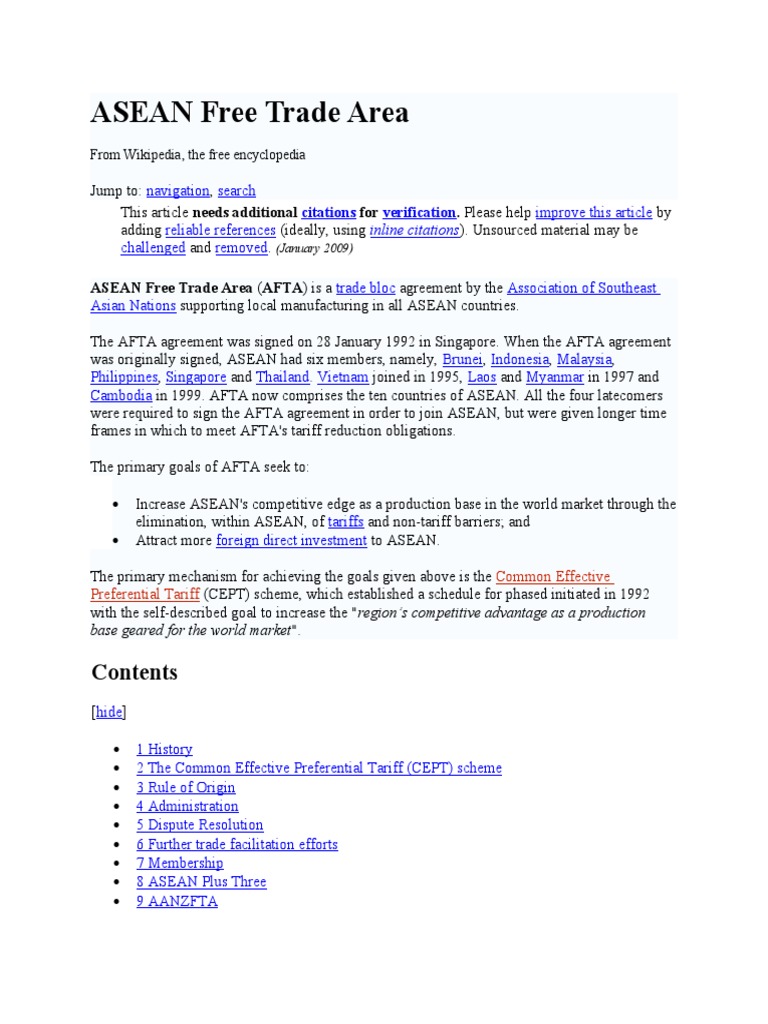 Overview of ASEAN Free Trade Area | PDF | Association Of Southeast ...