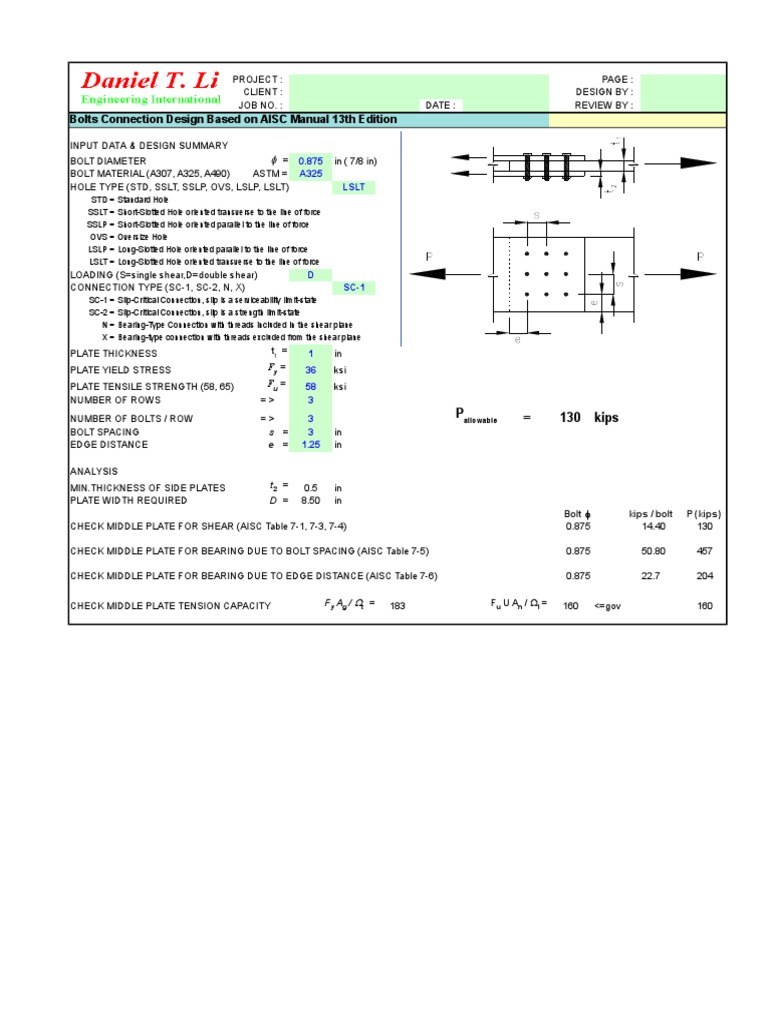 AISC Bolt Connection Design Summary | PDF