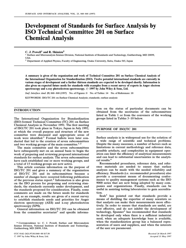 ISO Standards for Surface Analysis | PDF | X Ray Photoelectron ...