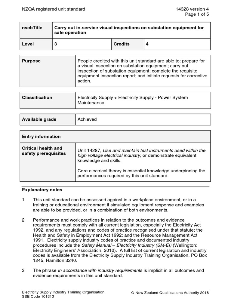 Nvcbtitle Carry Out InService Visual Inspections On Substation