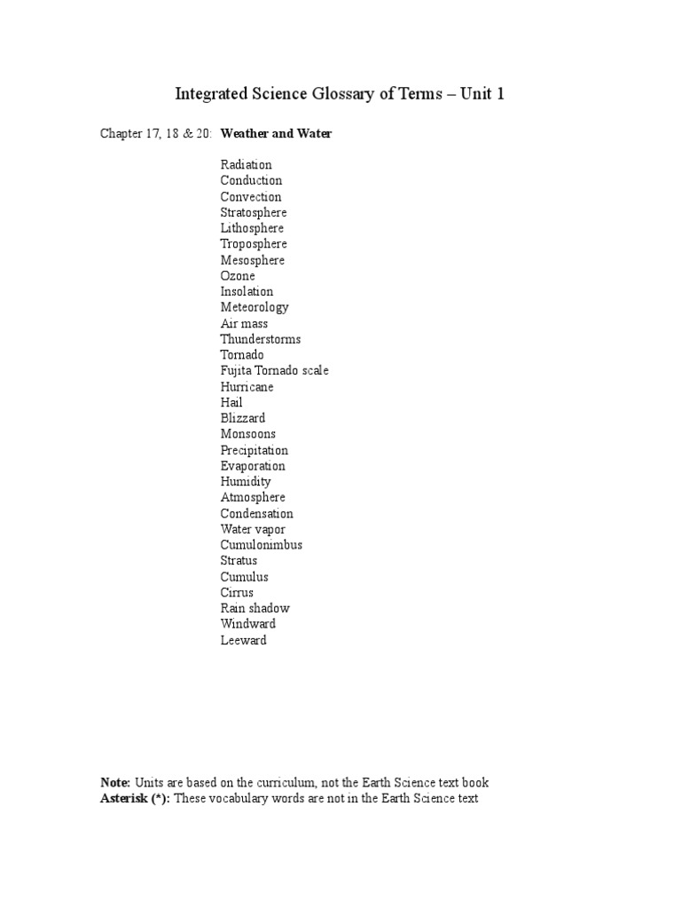 Integrated Science Glossary Unit 5 PDF Earth Sciences Meteorology