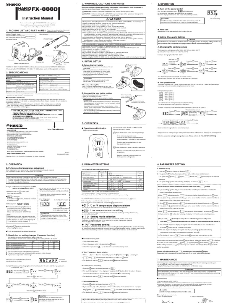 Manual Hakko Soldering fx888d Download Free PDF Electrical