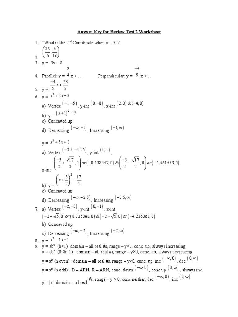 Answer Key For Review Test 2 Worksheet: or or | PDF | Geometry