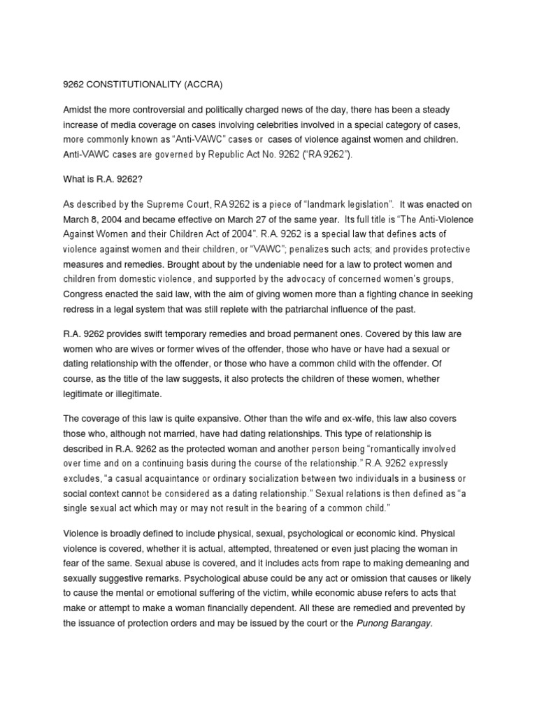 Ra 9262 Constitutionality | PDF | Restraining Order | Supreme Court Of ...