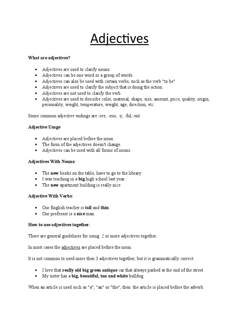 Understanding Adjectives in English | PDF