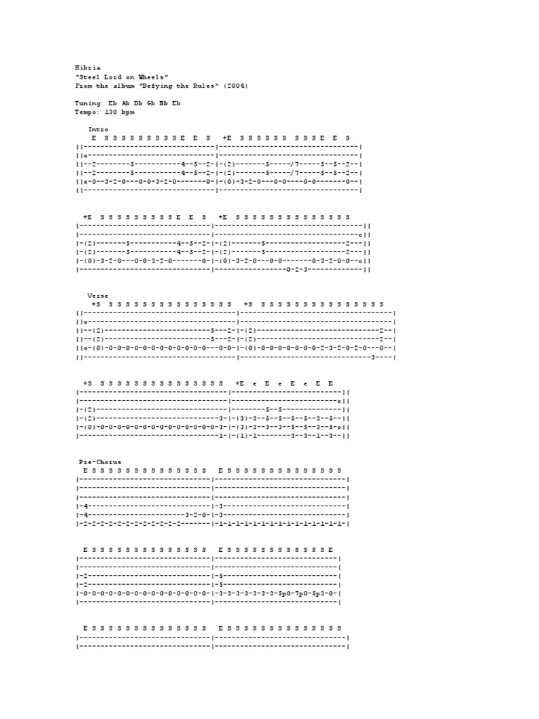 Steel Lord On Wheels Bass Tab PDF Song Structure Musical Techniques