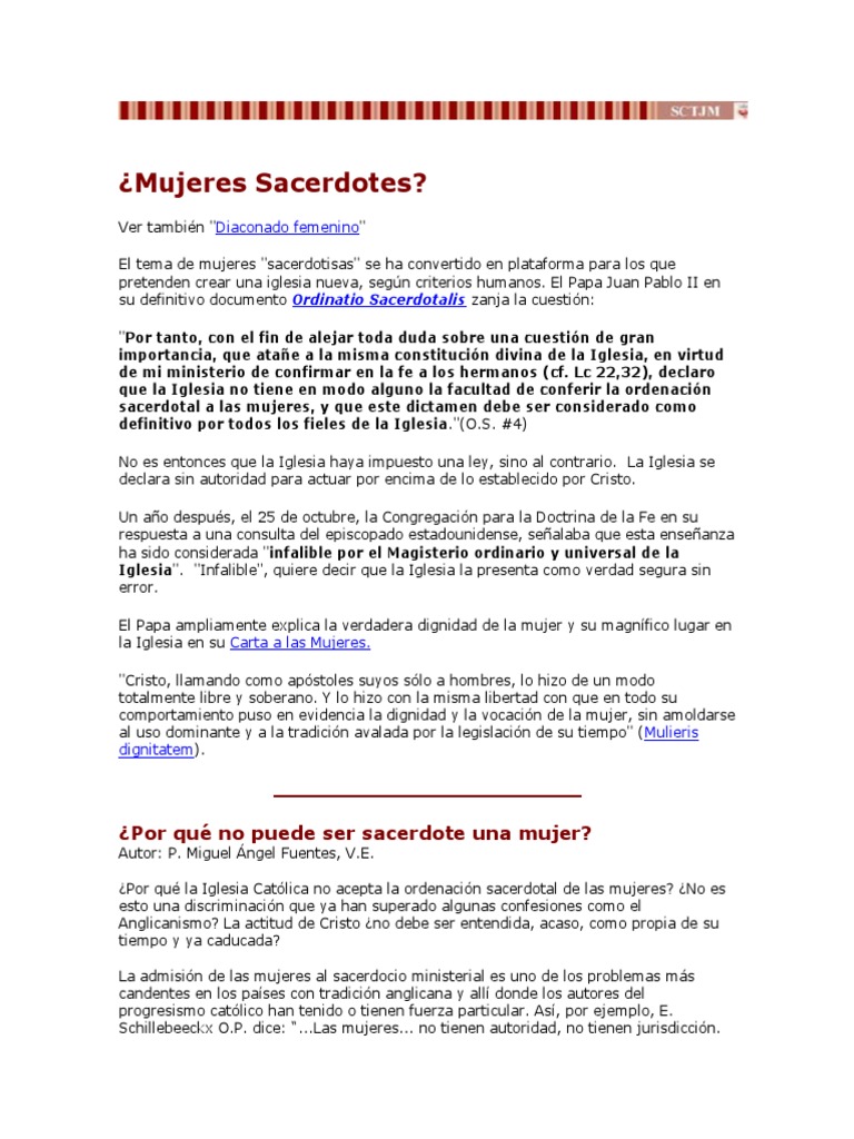 Mujeres y el Sacerdocio en la Iglesia Católica | PDF | Sacerdote ...