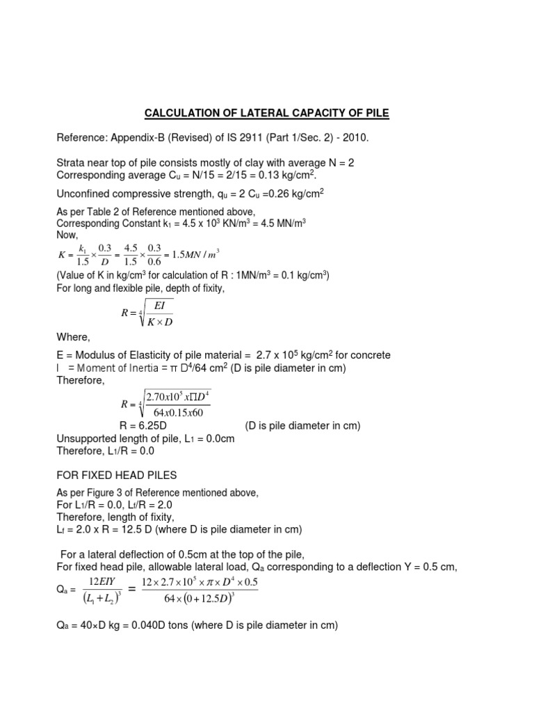 Lateral Pile Capacity Calculation Guide | PDF | Deep Foundation ...