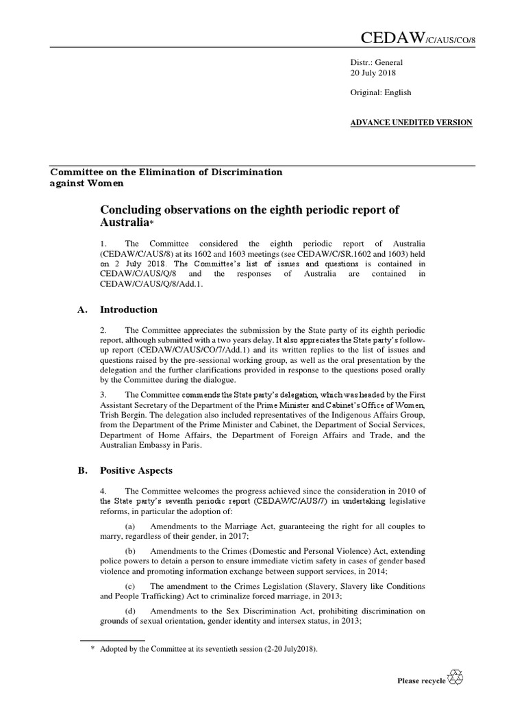 Cedaw: Concluding Observations On The Eighth Periodic Report of ...