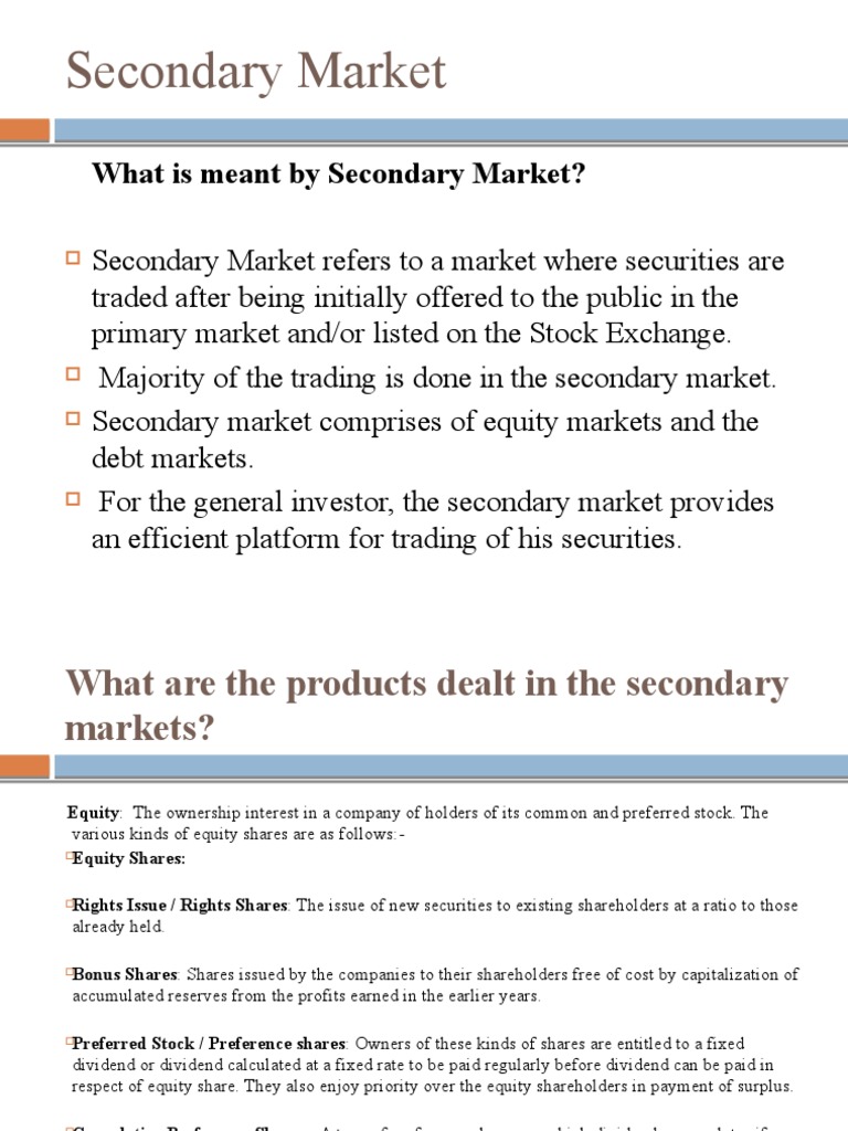 What Is Meant by Secondary Market? | PDF | Stocks | Securities (Finance)