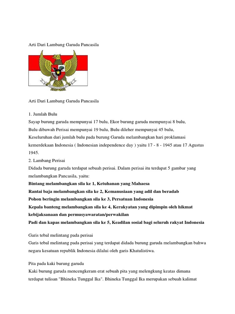 Arti Dari Lambang Garuda Pancasila