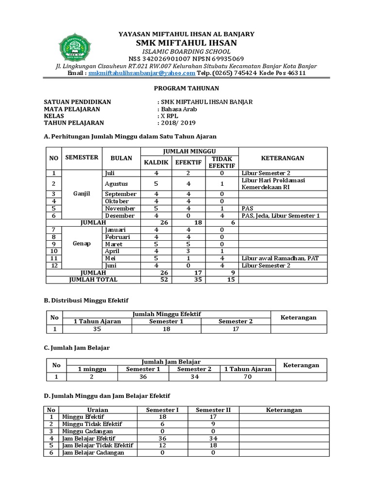 Prota Bahasa Arab X RPL PDF