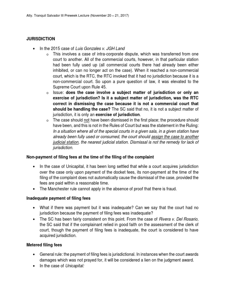 Remedial Law (Pre-Week Notes) - Tranquil | PDF | Pleading | Joinder