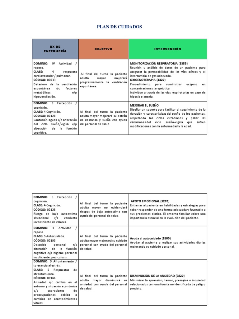 Plan de Cuidados para Adultos Mayores | PDF | Adultos | Ansiedad