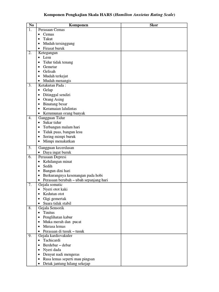 Skala Penilaian Kecemasan HARS | PDF