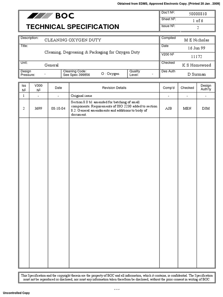 Cleaning of Equipment for Oxygen Service | Specification (Technical