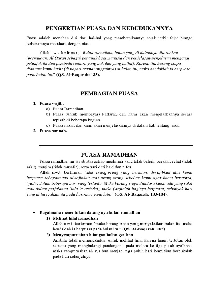 Pengertian Puasa Dan Kedudukannya