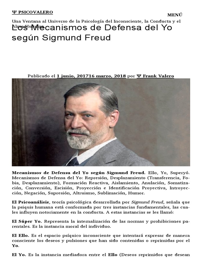 Mecanismos de Defensa del Yo en Freud | PDF | Mecanismos de defensa ...